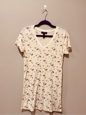 Ralph Lauren Cream Floral V-Neck Short Sleeve Tee Comfy Cotton Blend Lightweight